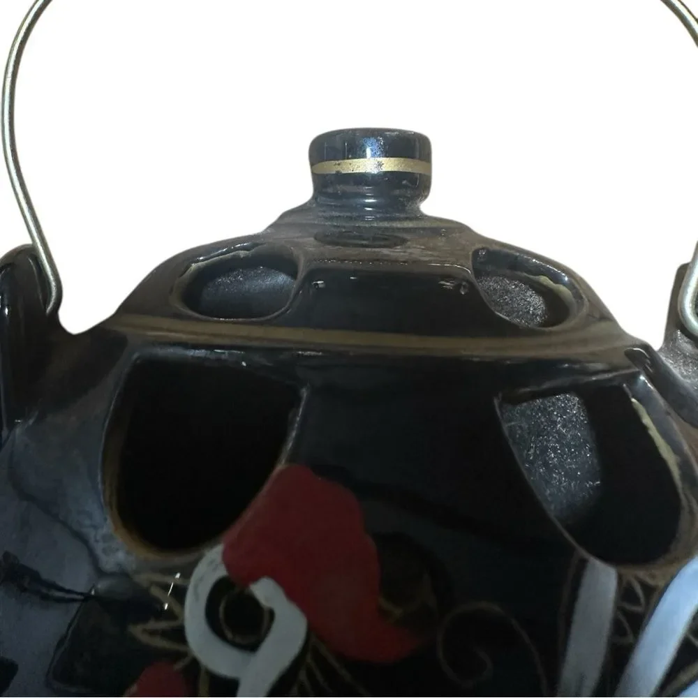 Vintage Thames Black Teapot Wall Pocket Rooster Design Japan Hand-Painted